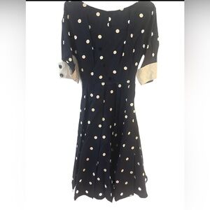 Women’s Rare‎ 50s Vintage Lilli Diamond Polkadot Dress Dark Blue With Belt